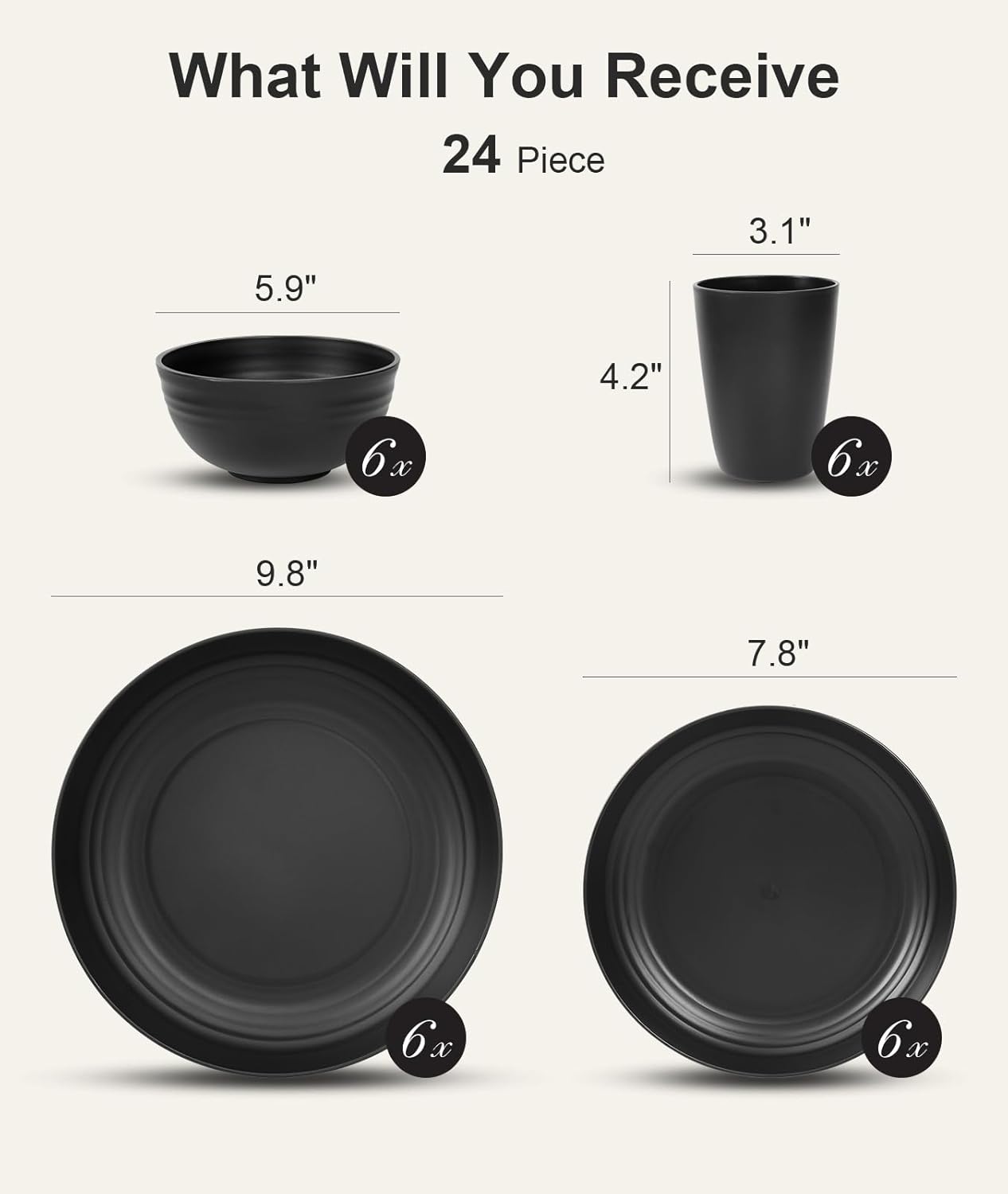 Quatish 24-Piece Camping Dinnerware Set – Unbreakable Plates & Bowls for 6