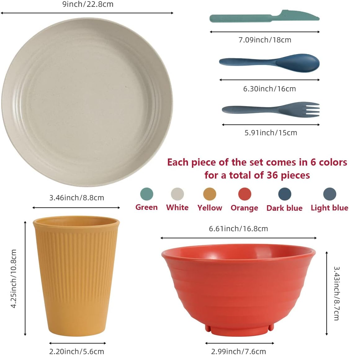 SGAOFIEE 36-Piece Wheat Straw Dinnerware Set – Unbreakable & Reusable
