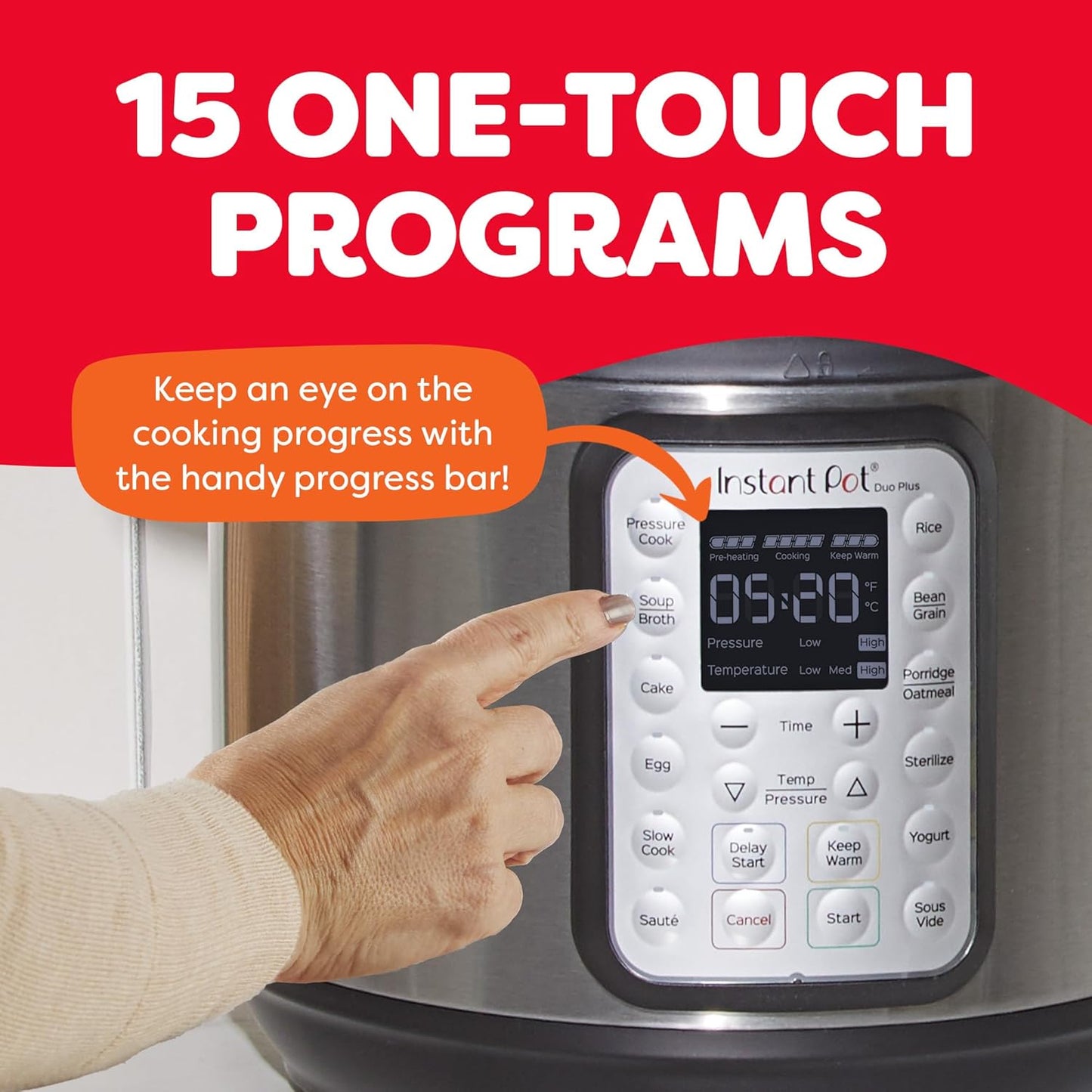 Instant Pot Duo Plus 9-in-1, 6qt, stainless steel, app recipes.