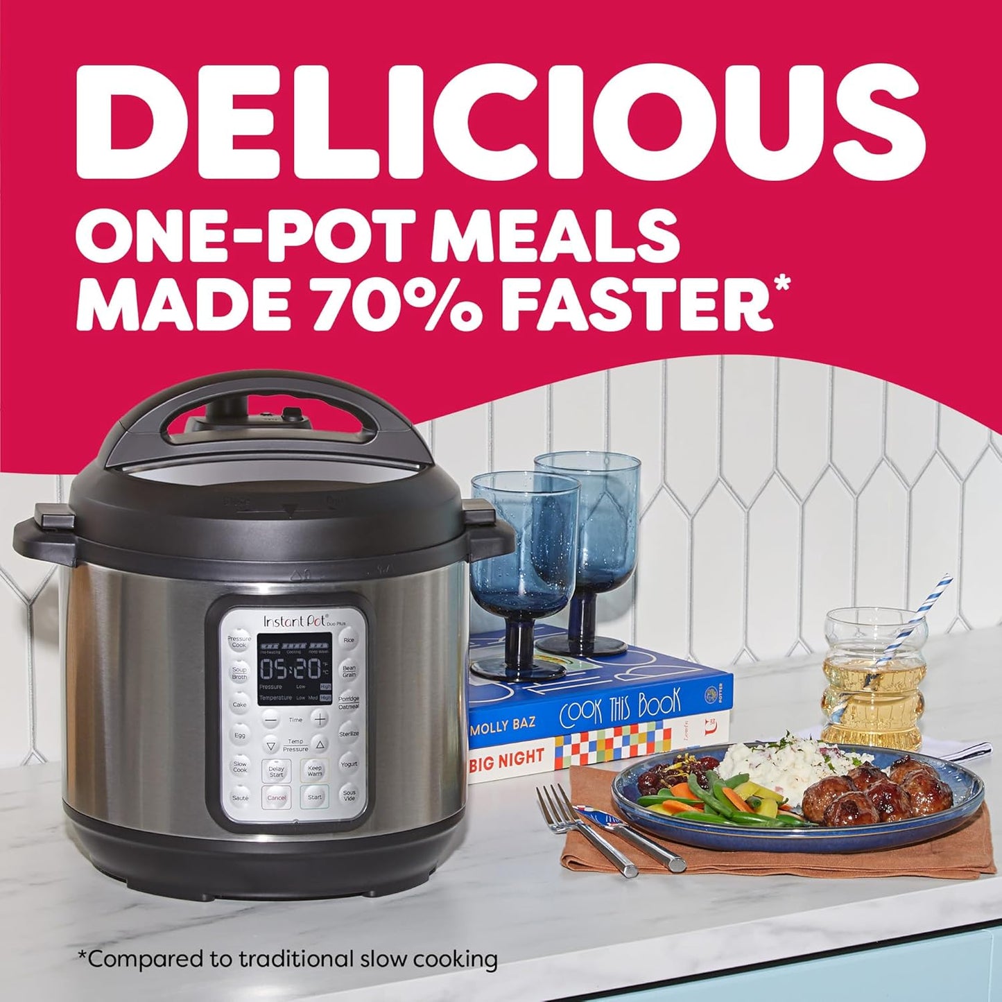 Instant Pot Duo Plus 9-in-1, 6qt, stainless steel, app recipes.