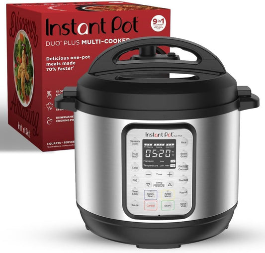 Instant Pot Duo Plus 9-in-1, 6qt, stainless steel, app recipes.