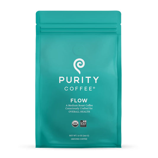 Purity Coffee FLOW Medium Roast Ground – Organic, Tested for Mold & Toxins, 12oz