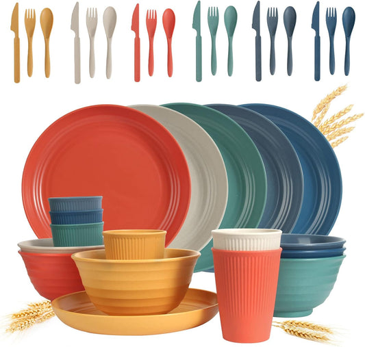 SGAOFIEE 36-Piece Wheat Straw Dinnerware Set – Unbreakable & Reusable
