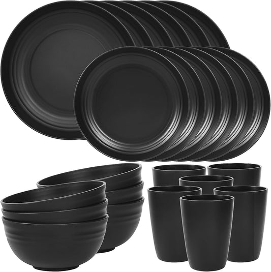 Quatish 24-Piece Camping Dinnerware Set – Unbreakable Plates & Bowls for 6